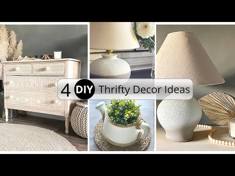 4 Home Decor DIY: Boho Dresser paint wash, DIY Lamp & Lampshade, Vase Makeovers|ASMR diy home decor