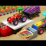 Diy tractor making mini Concrete Bridge Construction | rescues Tractor transporting fruits | HP Mini