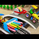 Diy tractor making mini Bulldozer Fireworks | diy Concrete Bridge & Crane rescues Tractor | HP Mini