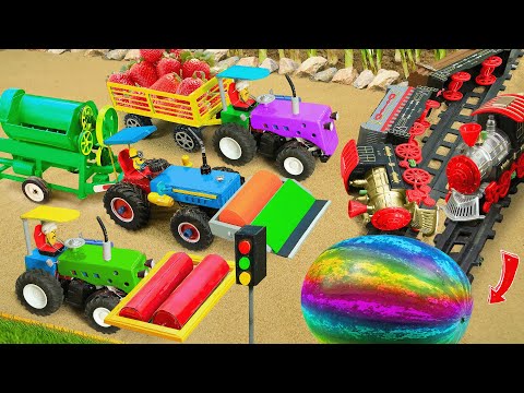 Diy tractor making mini bulldozer | DIY sugarcane juicer |Harvest sugarcane transport by heavy truck