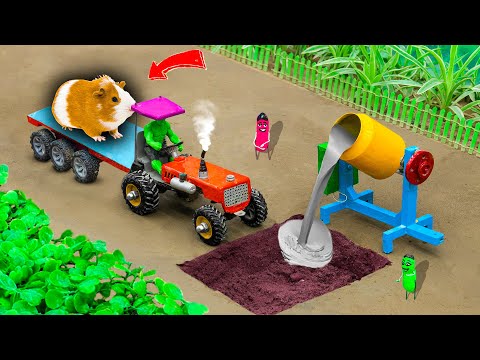 Diy tractor making mini concrete mixer to Road repair | tractor transport hamster mouse | @Sunfarm