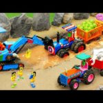 Diy tractor making mini Excavator rescue Tractor stuck in mud | tractor transporting fruit | HP Mini