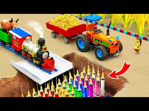 Diy tractor making bulldozer Repair Tunnel for Train | diy mini Concrete Needle Bridge | HP Mini