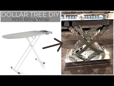 NEW DIY DOLLAR TREE BLING WRAP TABLE Idea! Ironing board trick used!