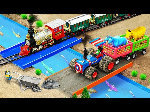 Diy tractor making Repair Bridge for Train | DIY concrete mixer making Bridge Construction | HP Mini